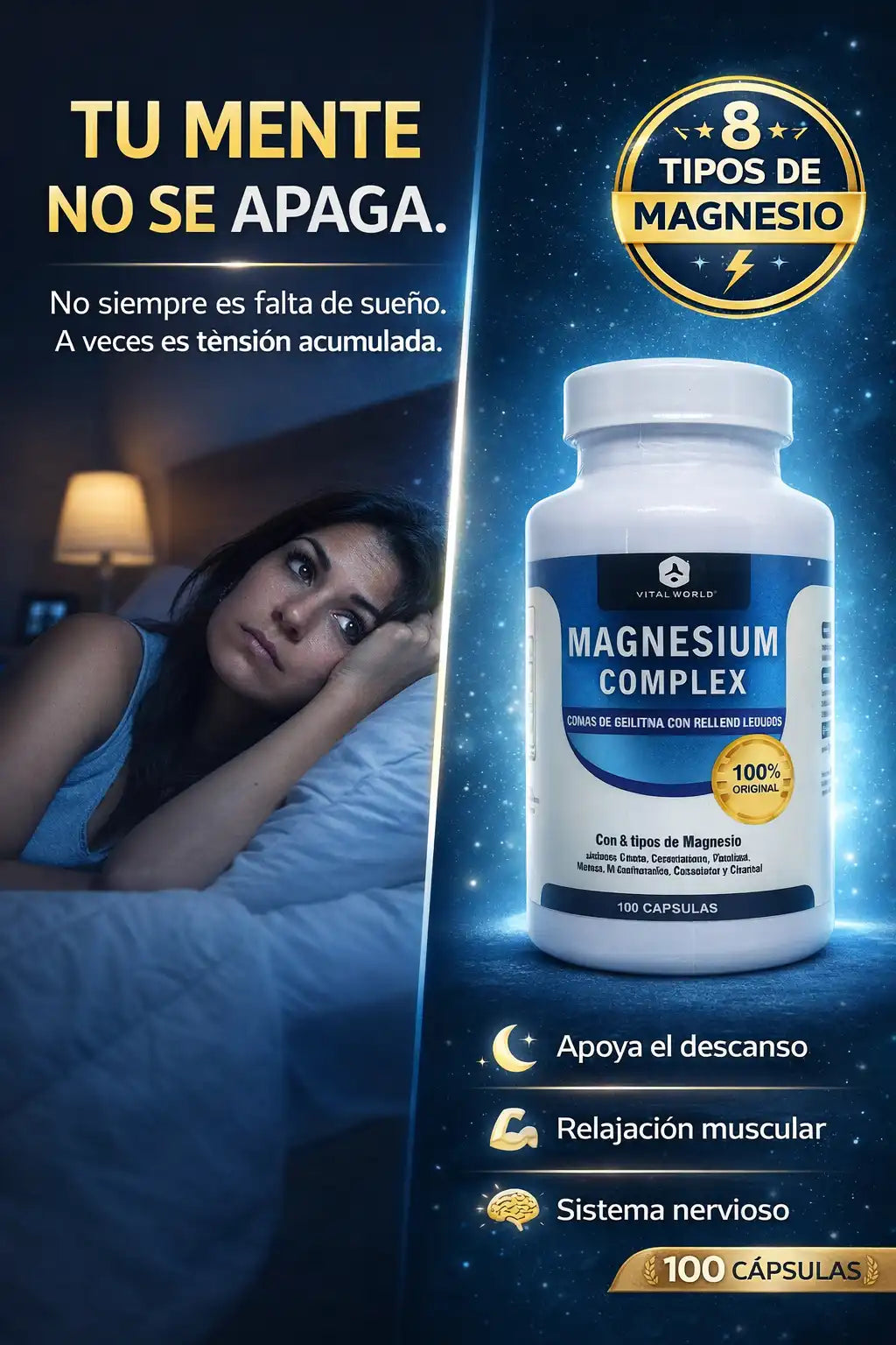 Magnesio Complex Vital World 100 cápsulas softgel