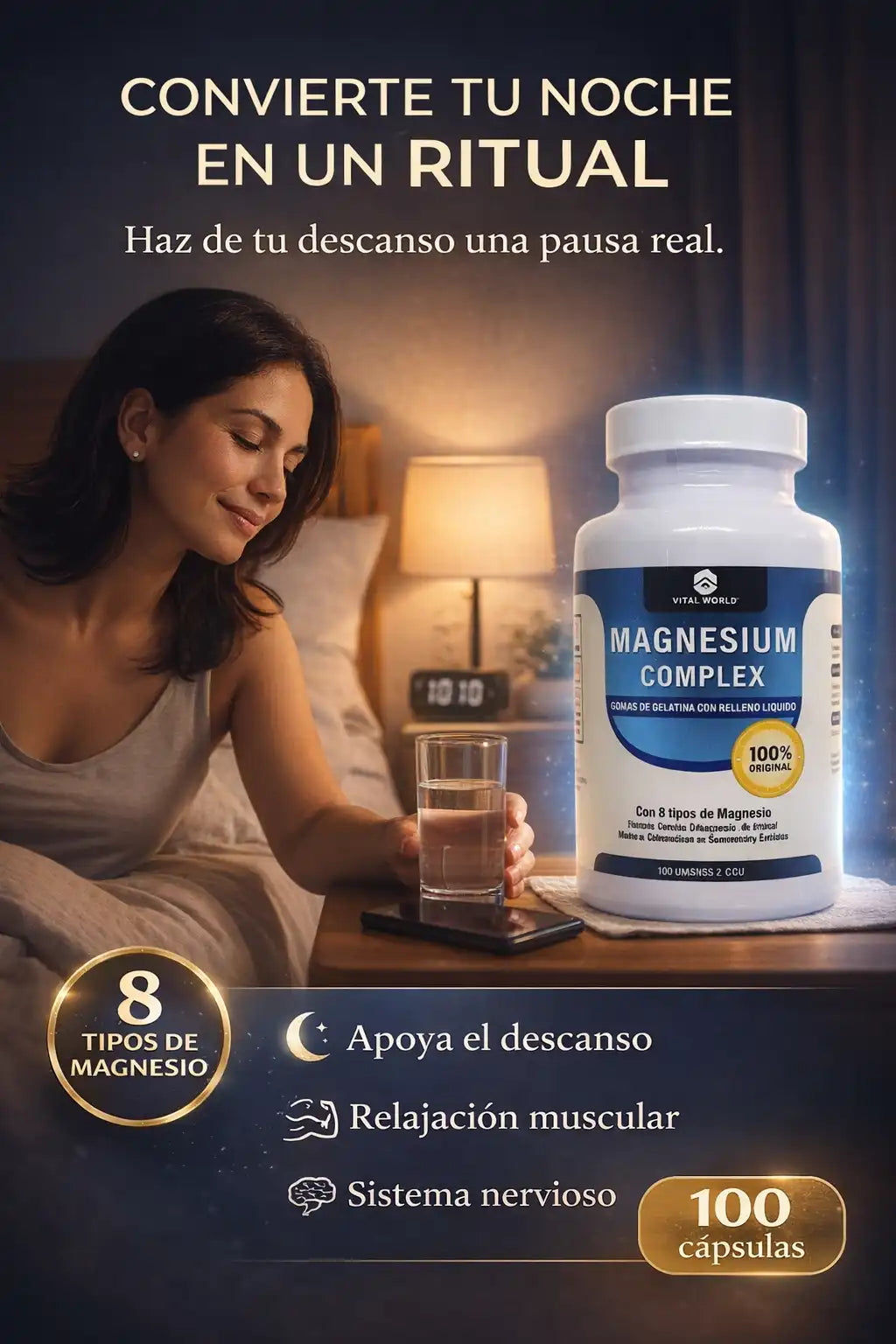 Magnesio Complex Vital World 100 cápsulas softgel